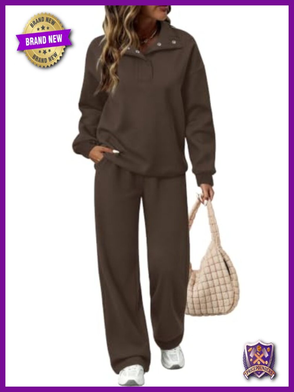 2 Piece Henley Snap Sweatsuit Set Bootcut Sweatpants Lounge Travel